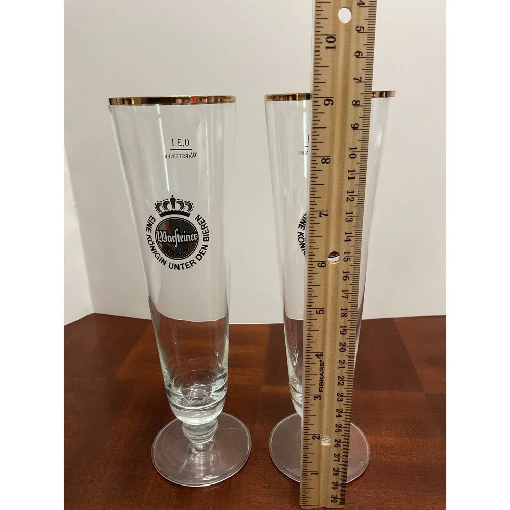 Warsteiner‎ Pilsner Beer Glasses Set of 2 Gold Rim 0.3L German Stemmed Barware